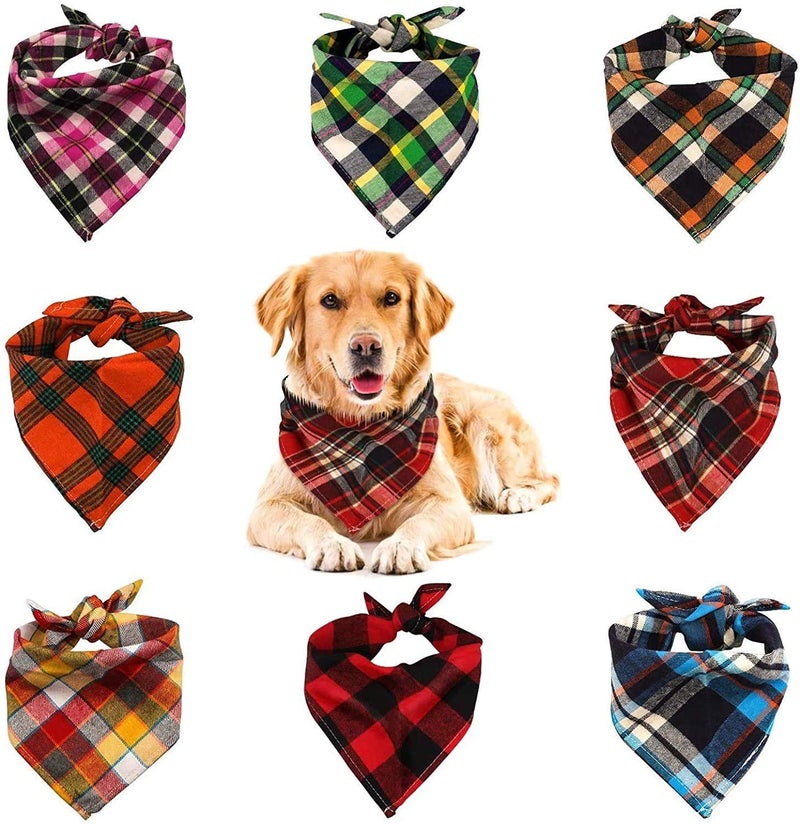 VIPITH 8 Pack Triangle Dog Bandanas, Reversible Plaid Painting Bibs Scarf, Washable Christmas Dog Bandanas Boy Girl Apparel & Accessories Kerchief Set - Image 1